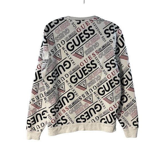 Guess Logo Print Crewneck Sweatshirt White/Black/Red L - Picture 3 of 7